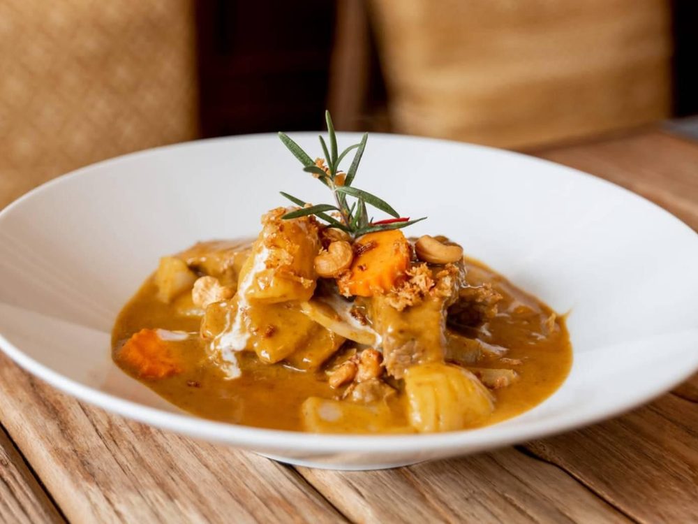 Massaman curry with potato, carrot and crispy shallots